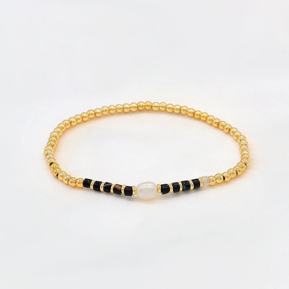 Multiple Colorful Natural Stone Beads With Gold Plated 3mm Brass Beads Bracelet