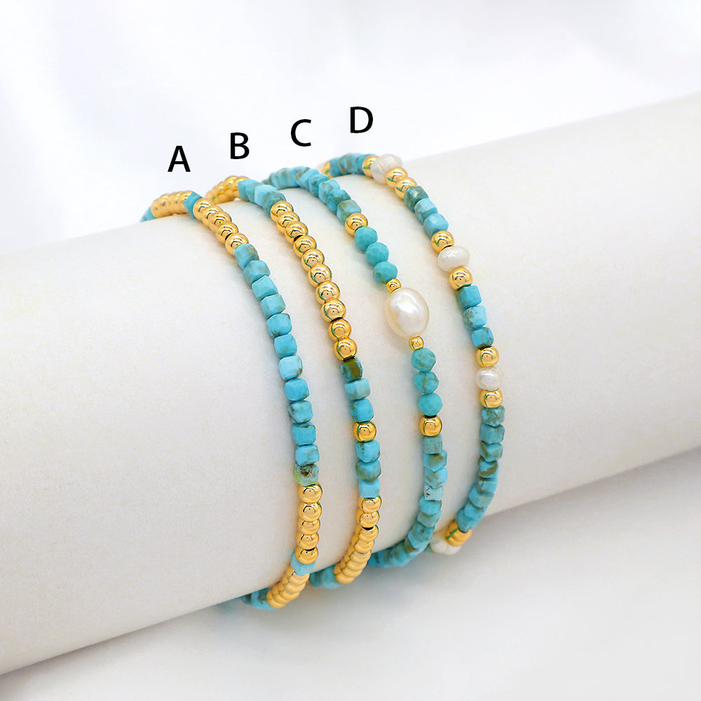 Natural Stone Turquoise Beads With Gold Plated 3mm Brass Beads Bracelet