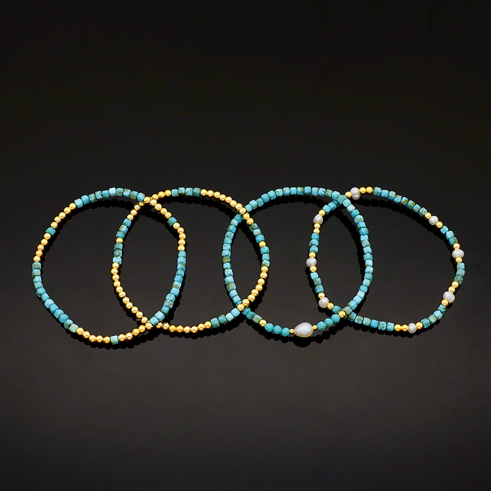 Natural Stone Turquoise Beads With Gold Plated 3mm Brass Beads Bracelet