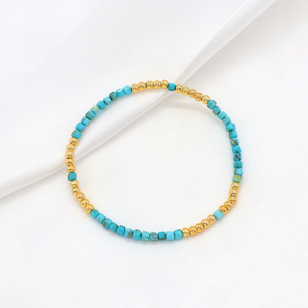 Natural Stone Turquoise Beads With Gold Plated 3mm Brass Beads Bracelet