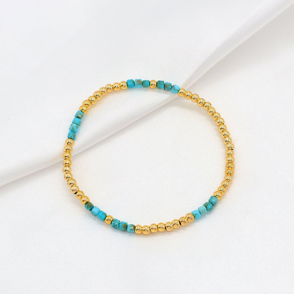 Natural Stone Turquoise Beads With Gold Plated 3mm Brass Beads Bracelet