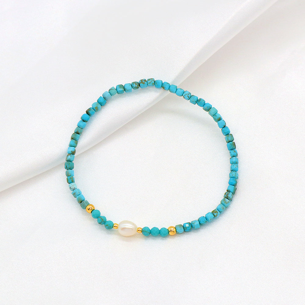 Natural Stone Turquoise Beads With Gold Plated 3mm Brass Beads Bracelet