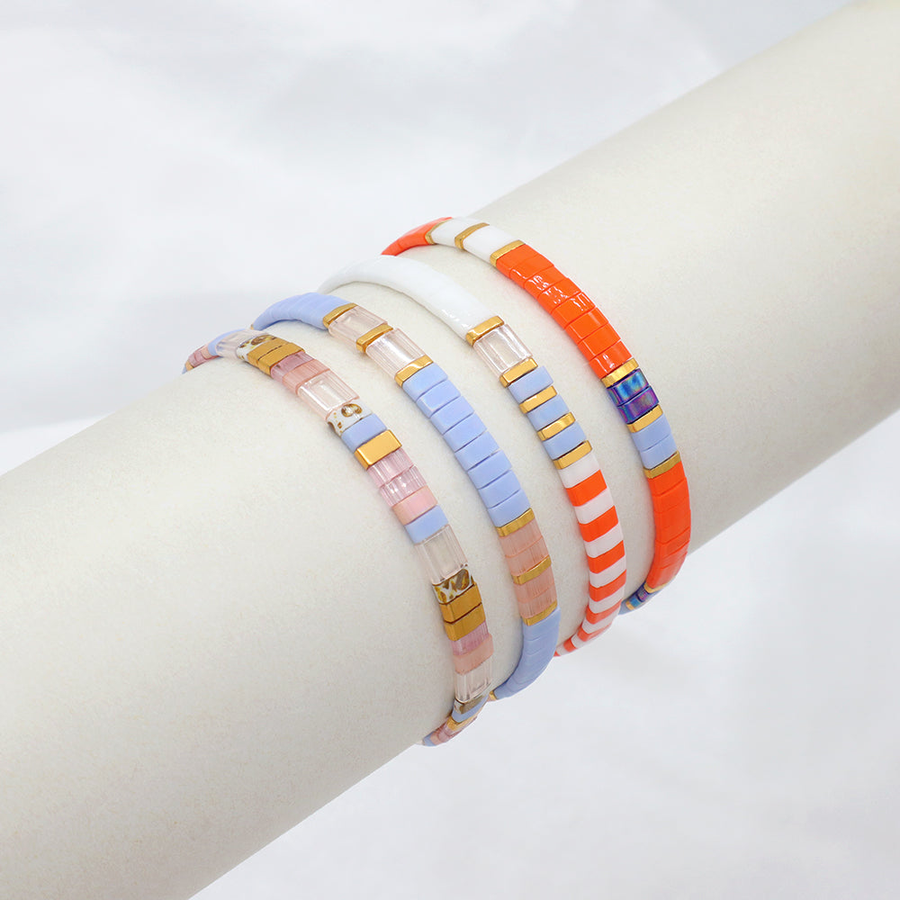 Handmade Colorful Flat Tile Miyuki Tila Beaded Elastic Bracelet