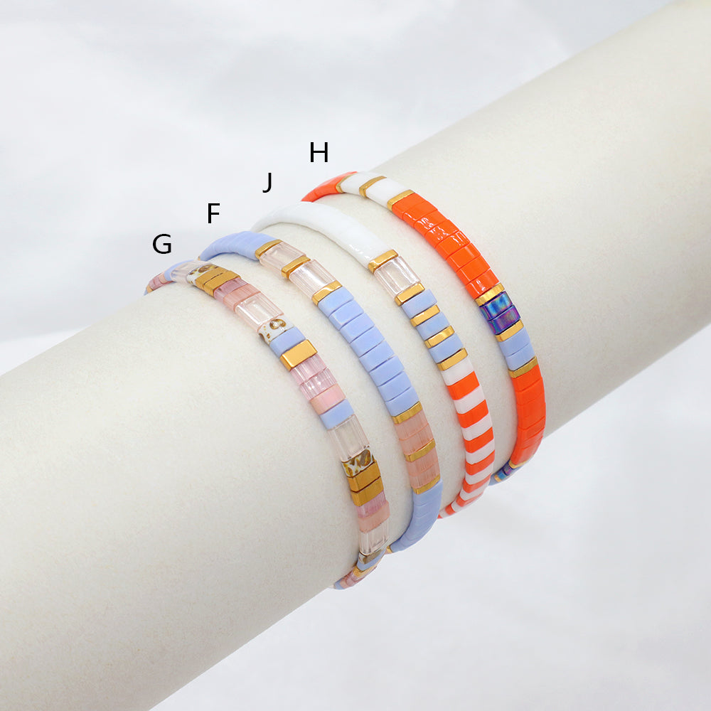 Handmade Colorful Flat Tile Miyuki Tila Beaded Elastic Bracelet