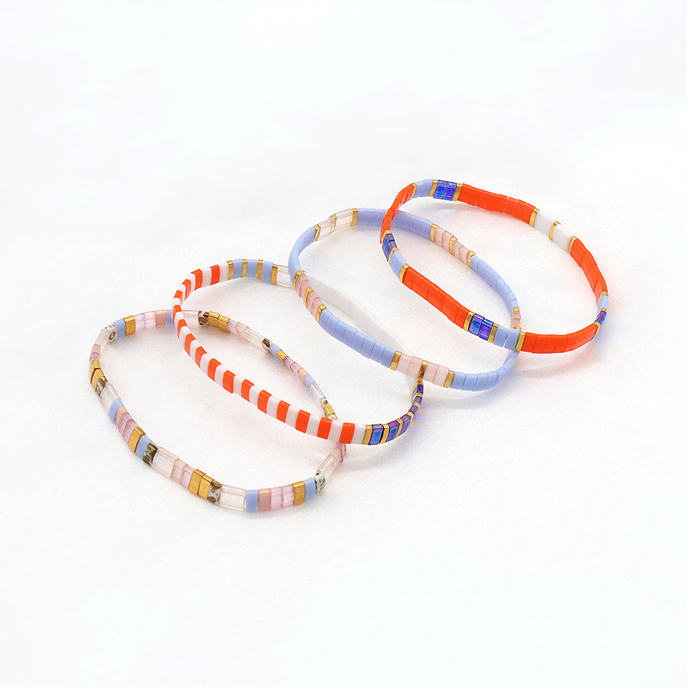 Handmade Colorful Flat Tile Miyuki Tila Beaded Elastic Bracelet