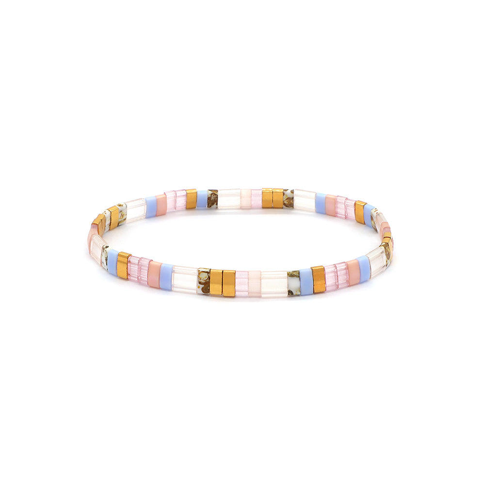 Handmade Colorful Flat Tile Miyuki Tila Beaded Elastic Bracelet