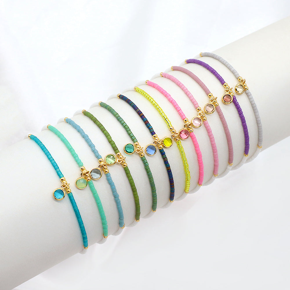 Handmade Colorful Miyuki Beads CZ Charms Elastic Bracelet