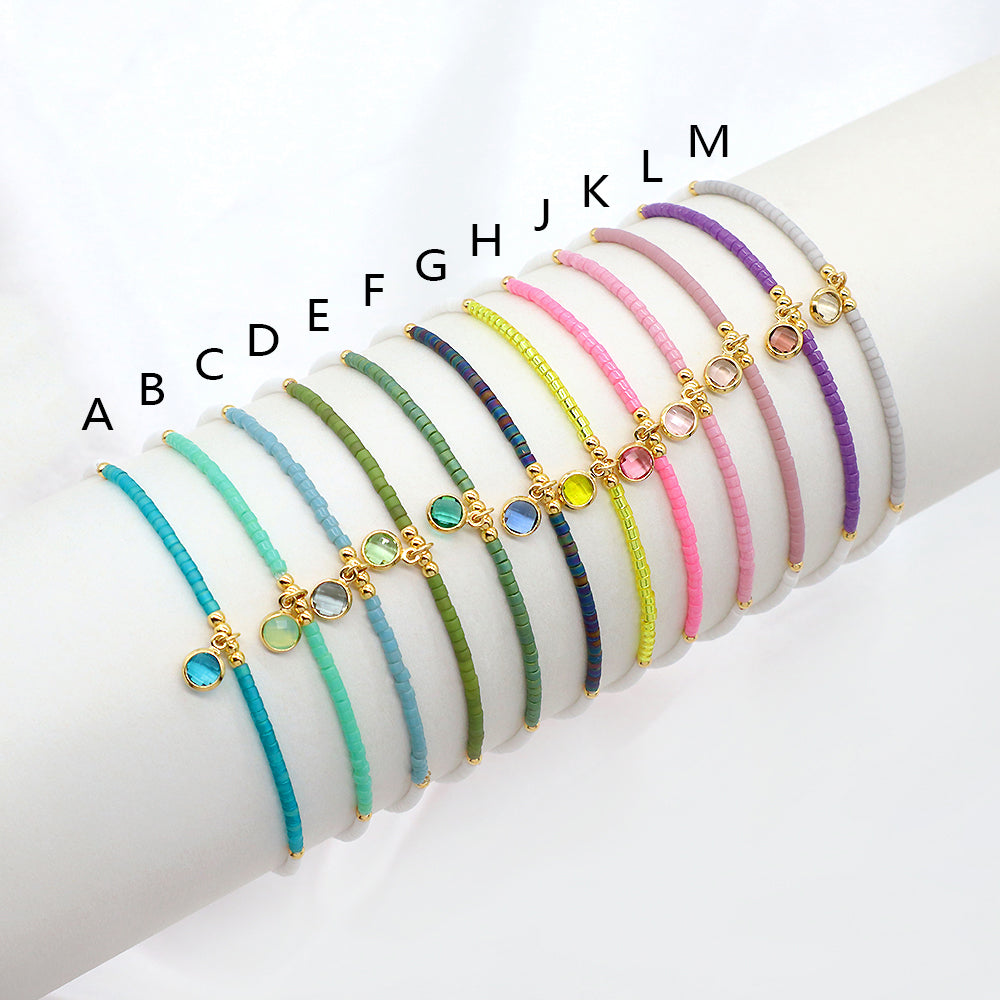Handmade Colorful Miyuki Beads CZ Charms Elastic Bracelet