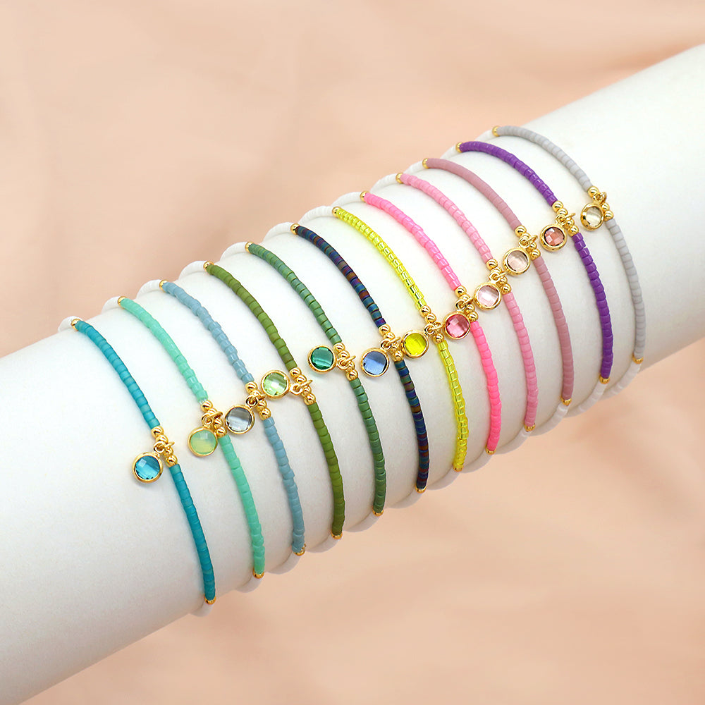 Handmade Colorful Miyuki Beads CZ Charms Elastic Bracelet