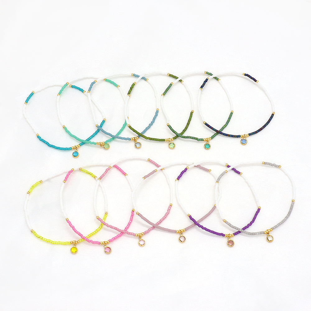 Handmade Colorful Miyuki Beads CZ Charms Elastic Bracelet