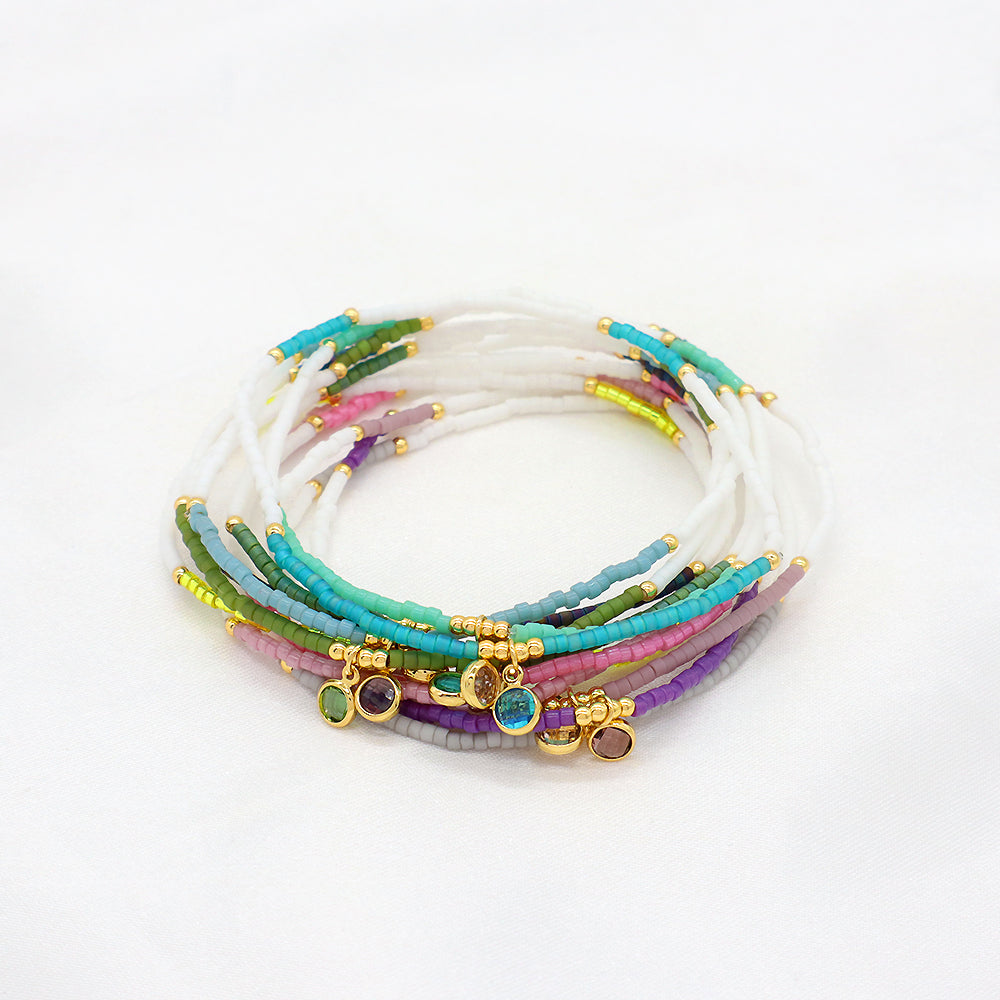 Handmade Colorful Miyuki Beads CZ Charms Elastic Bracelet