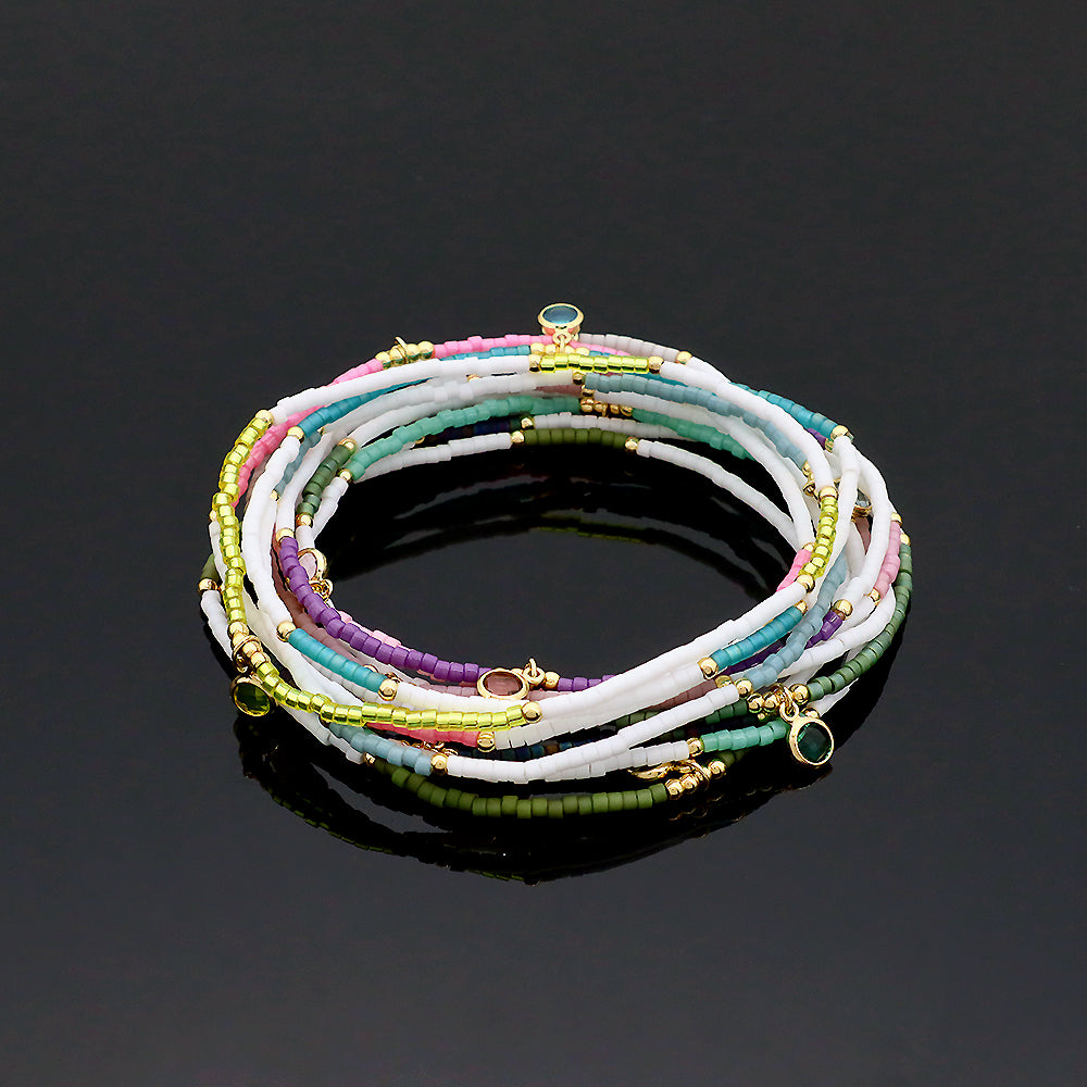 Handmade Colorful Miyuki Beads CZ Charms Elastic Bracelet