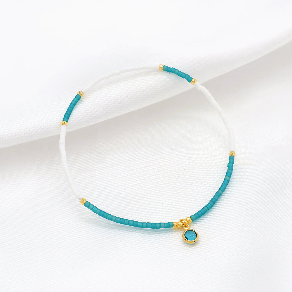 Handmade Colorful Miyuki Beads CZ Charms Elastic Bracelet