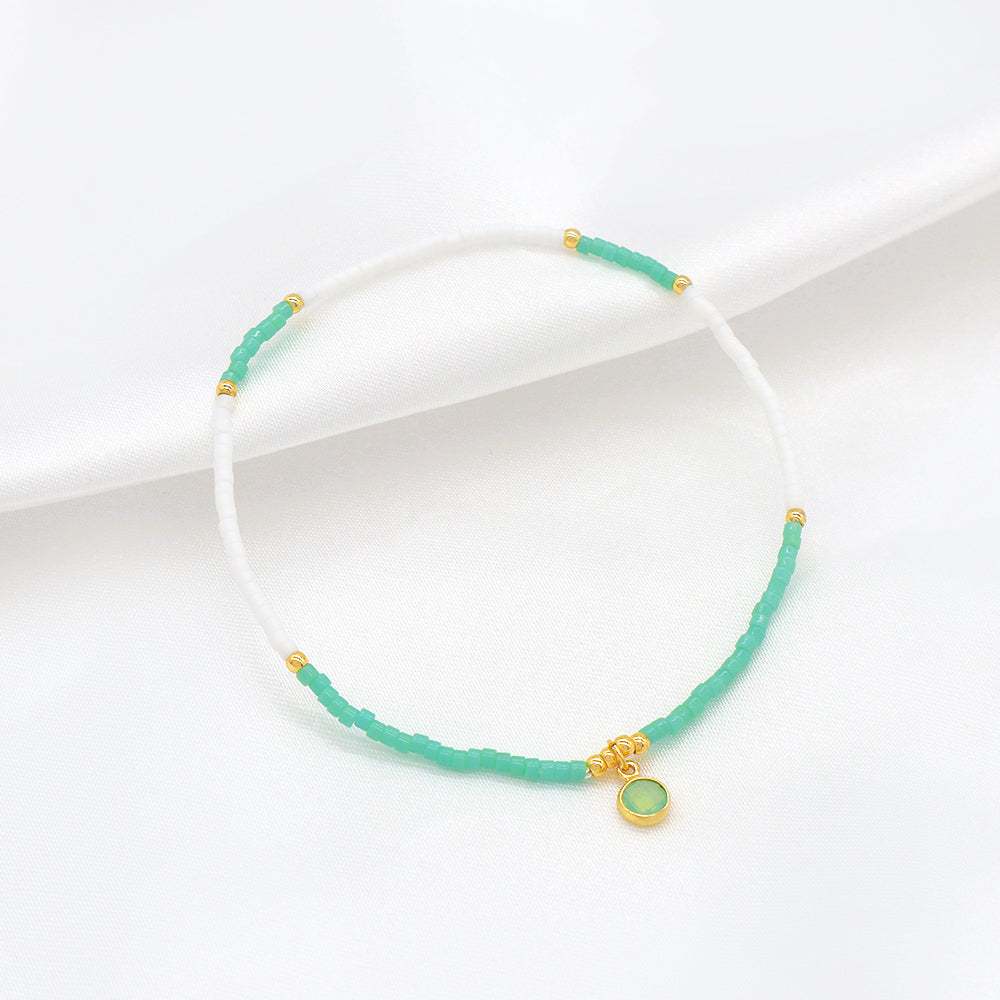 Handmade Colorful Miyuki Beads CZ Charms Elastic Bracelet