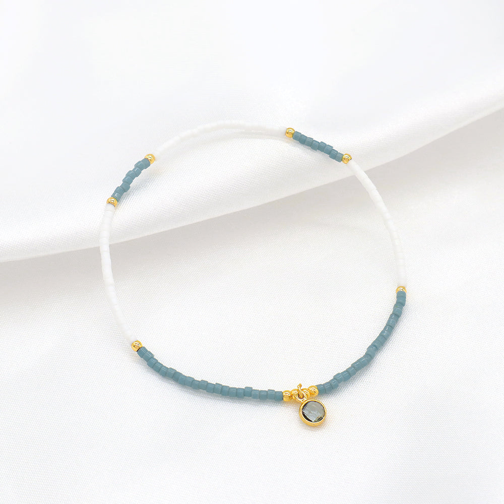 Handmade Colorful Miyuki Beads CZ Charms Elastic Bracelet