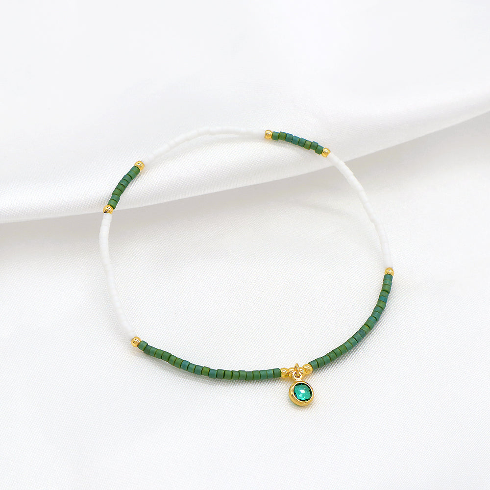 Handmade Colorful Miyuki Beads CZ Charms Elastic Bracelet