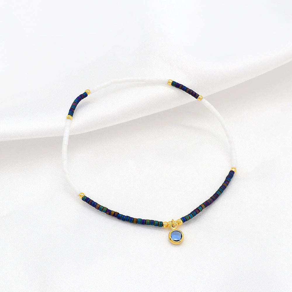 Handmade Colorful Miyuki Beads CZ Charms Elastic Bracelet