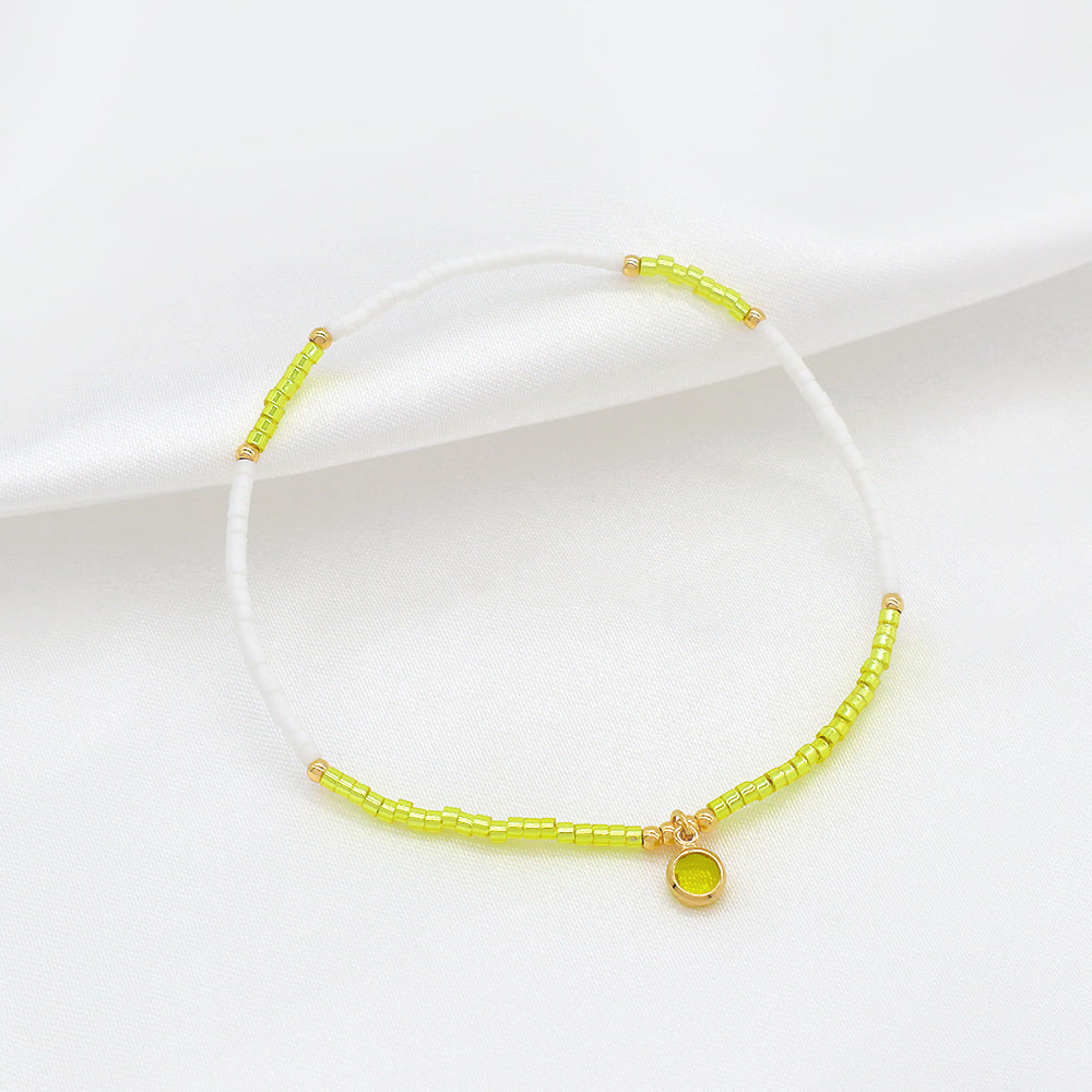 Handmade Colorful Miyuki Beads CZ Charms Elastic Bracelet
