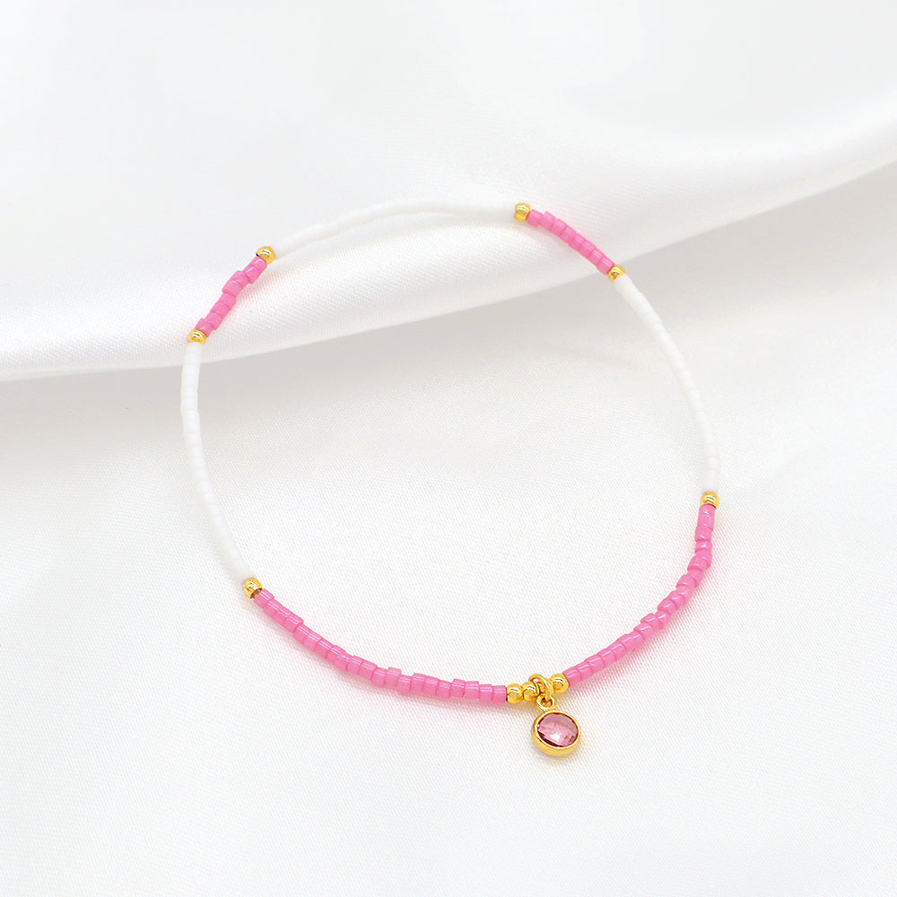 Handmade Colorful Miyuki Beads CZ Charms Elastic Bracelet