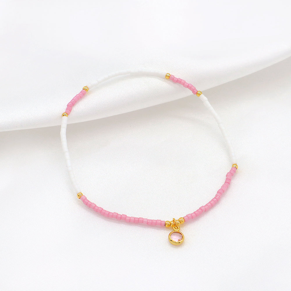 Handmade Colorful Miyuki Beads CZ Charms Elastic Bracelet