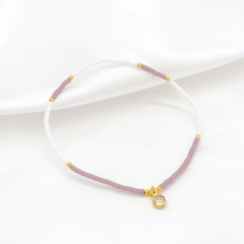 Handmade Colorful Miyuki Beads CZ Charms Elastic Bracelet