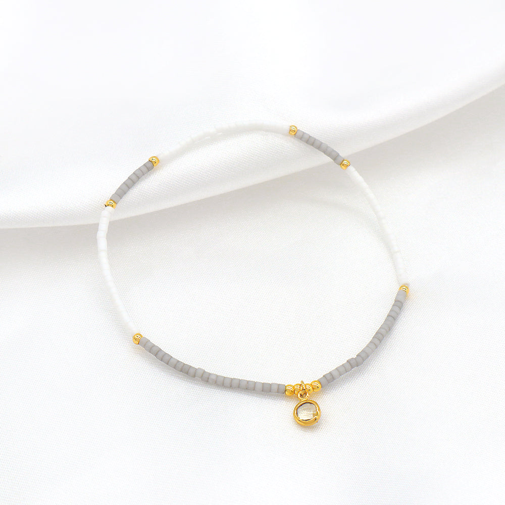 Handmade Colorful Miyuki Beads CZ Charms Elastic Bracelet