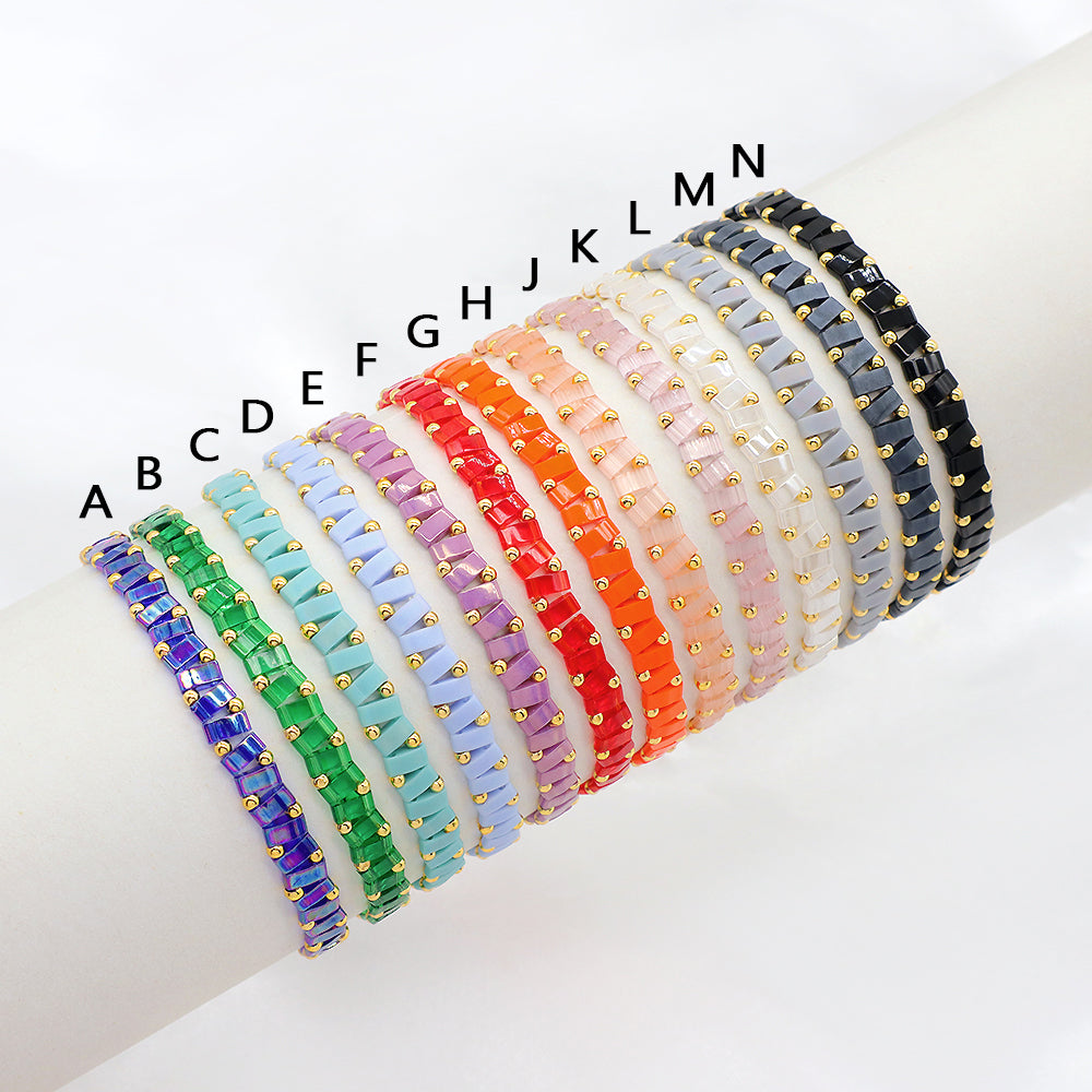 Handmade Colorful Flat Tile Miyuki Tila Beaded Elastic Bracelet