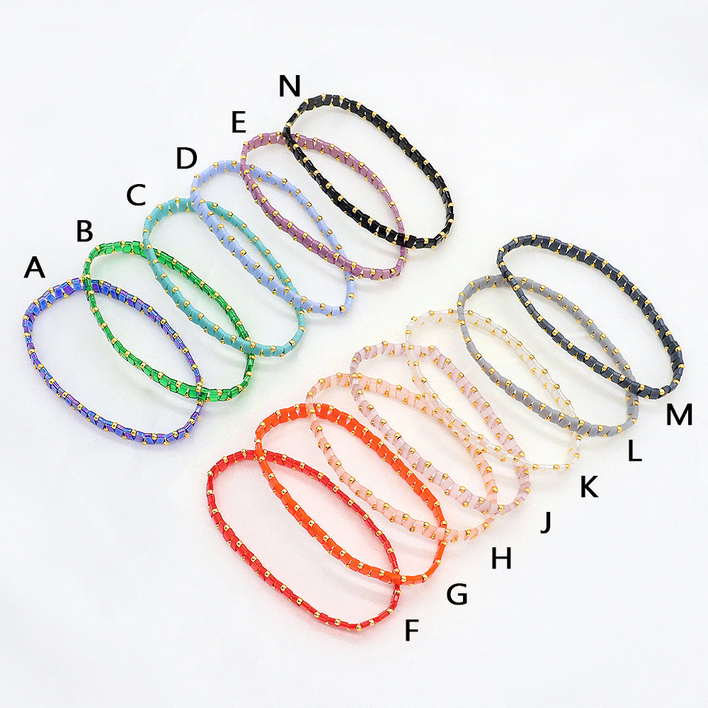 Handmade Colorful Flat Tile Miyuki Tila Beaded Elastic Bracelet