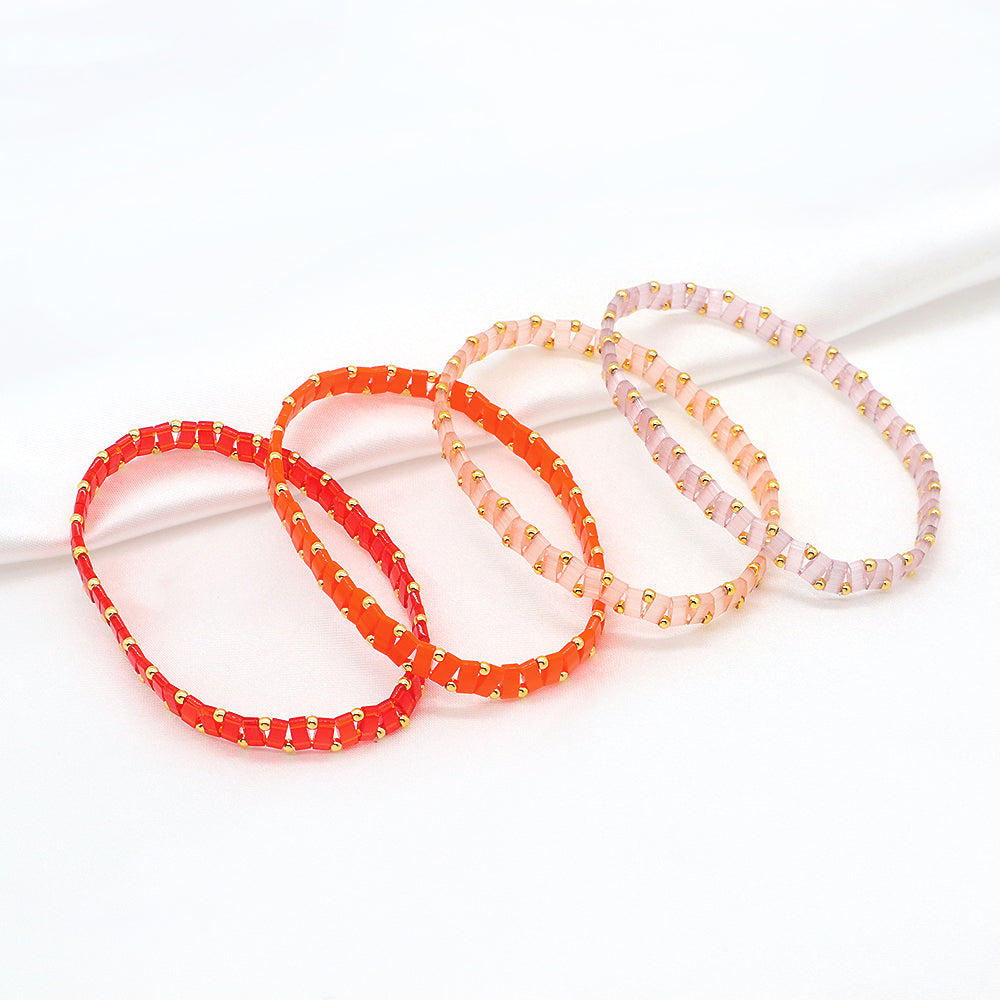 Handmade Colorful Flat Tile Miyuki Tila Beaded Elastic Bracelet