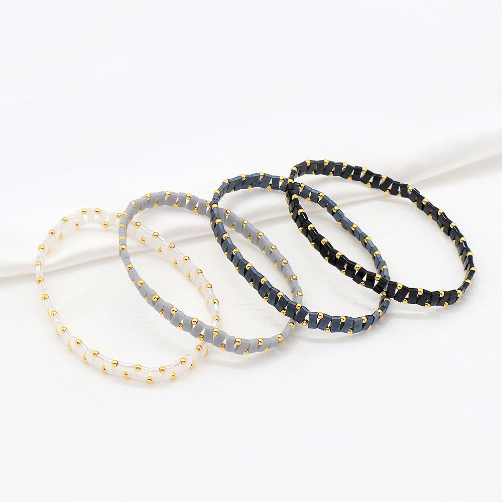 Handmade Colorful Flat Tile Miyuki Tila Beaded Elastic Bracelet