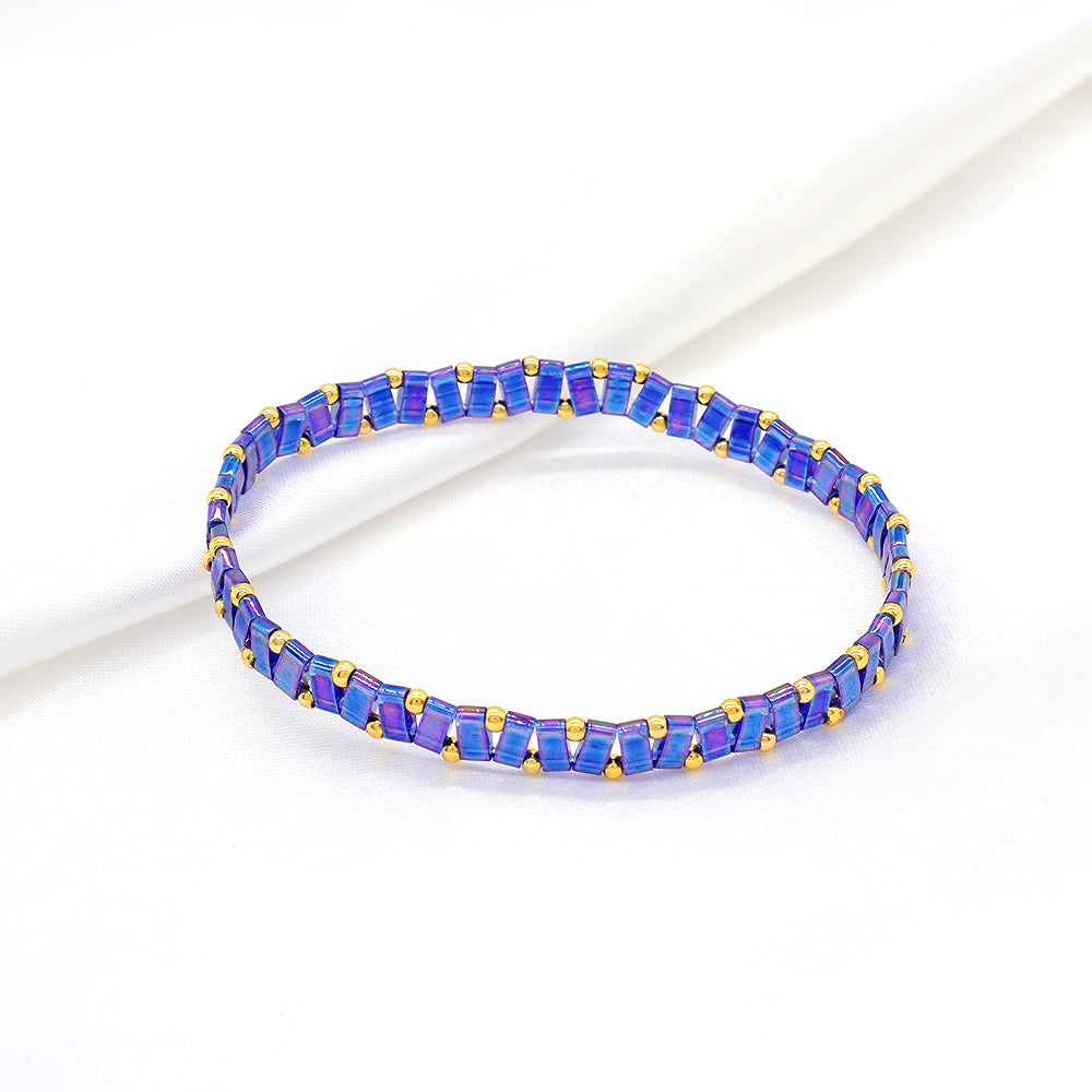 Handmade Colorful Flat Tile Miyuki Tila Beaded Elastic Bracelet