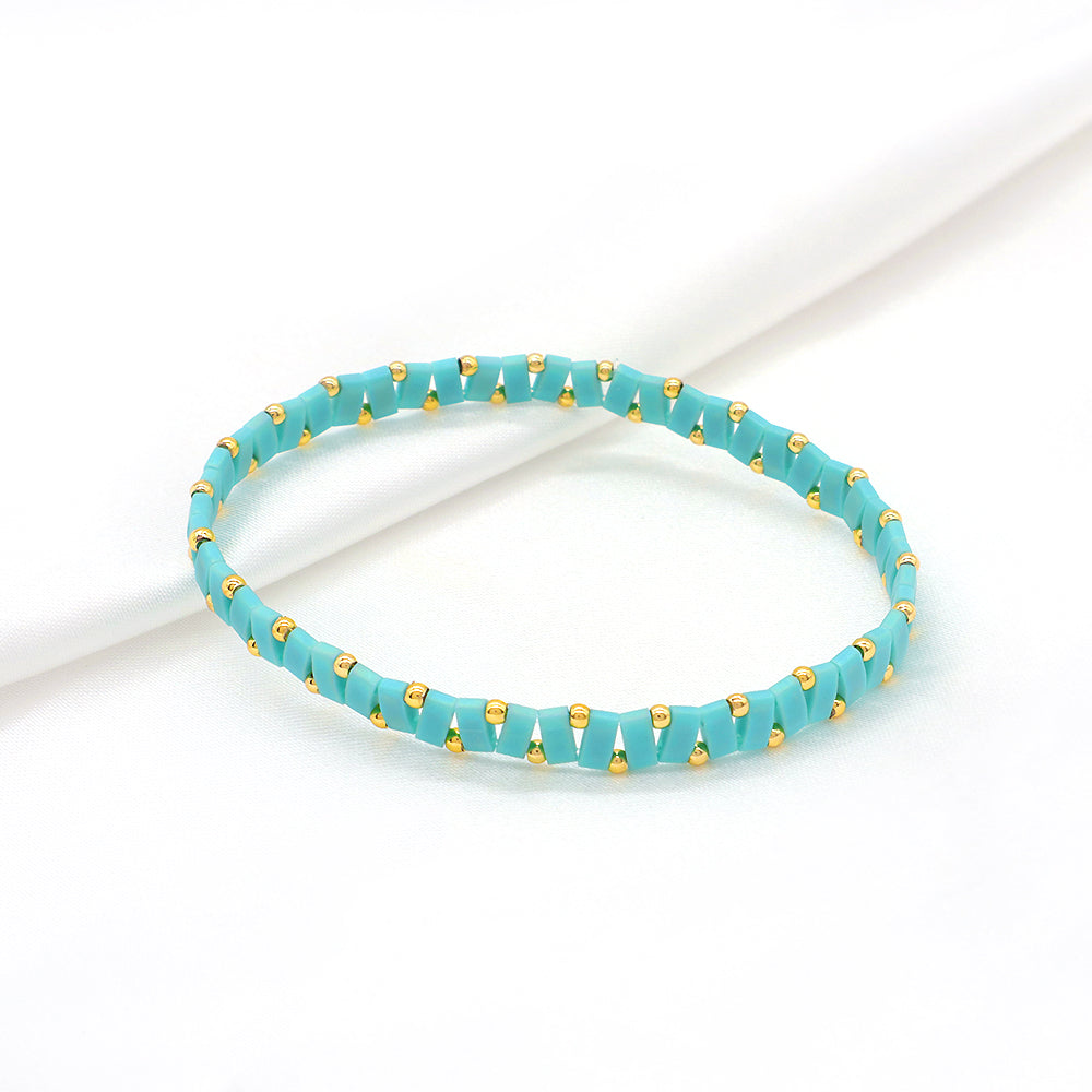 Handmade Colorful Flat Tile Miyuki Tila Beaded Elastic Bracelet
