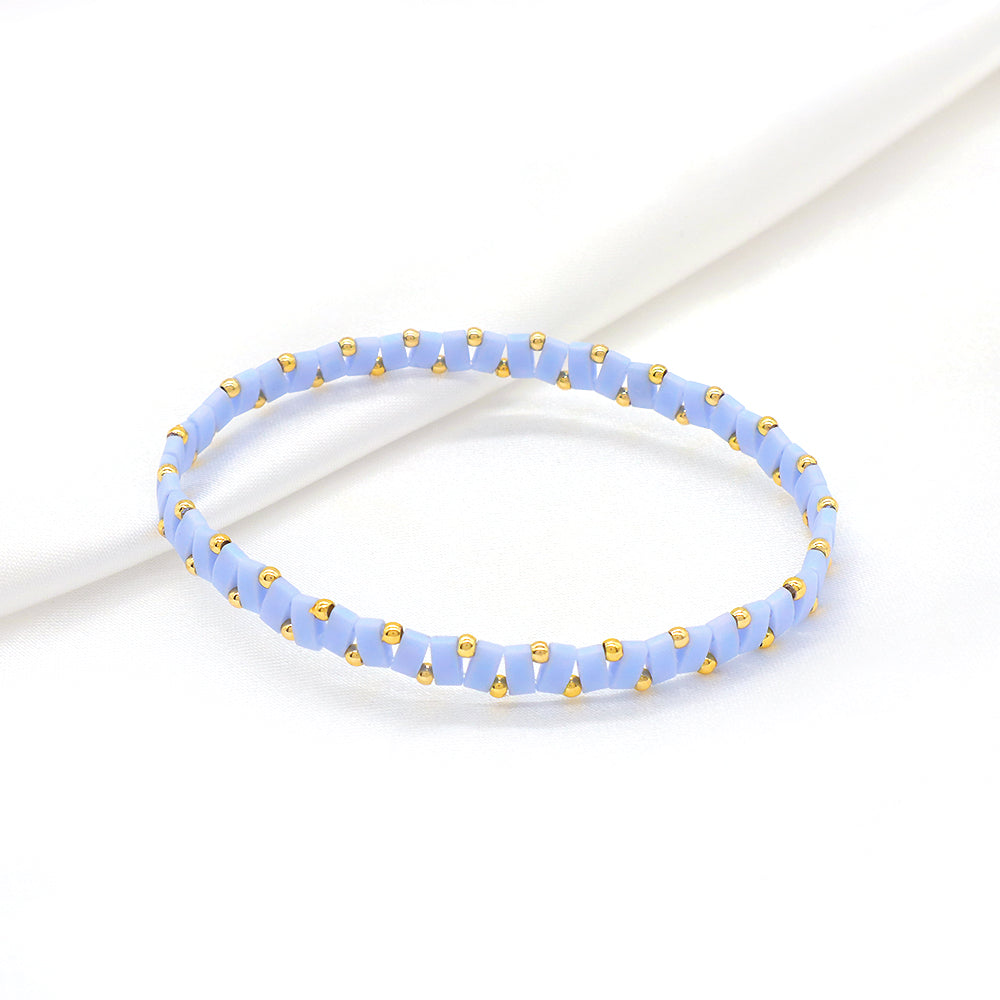 Handmade Colorful Flat Tile Miyuki Tila Beaded Elastic Bracelet