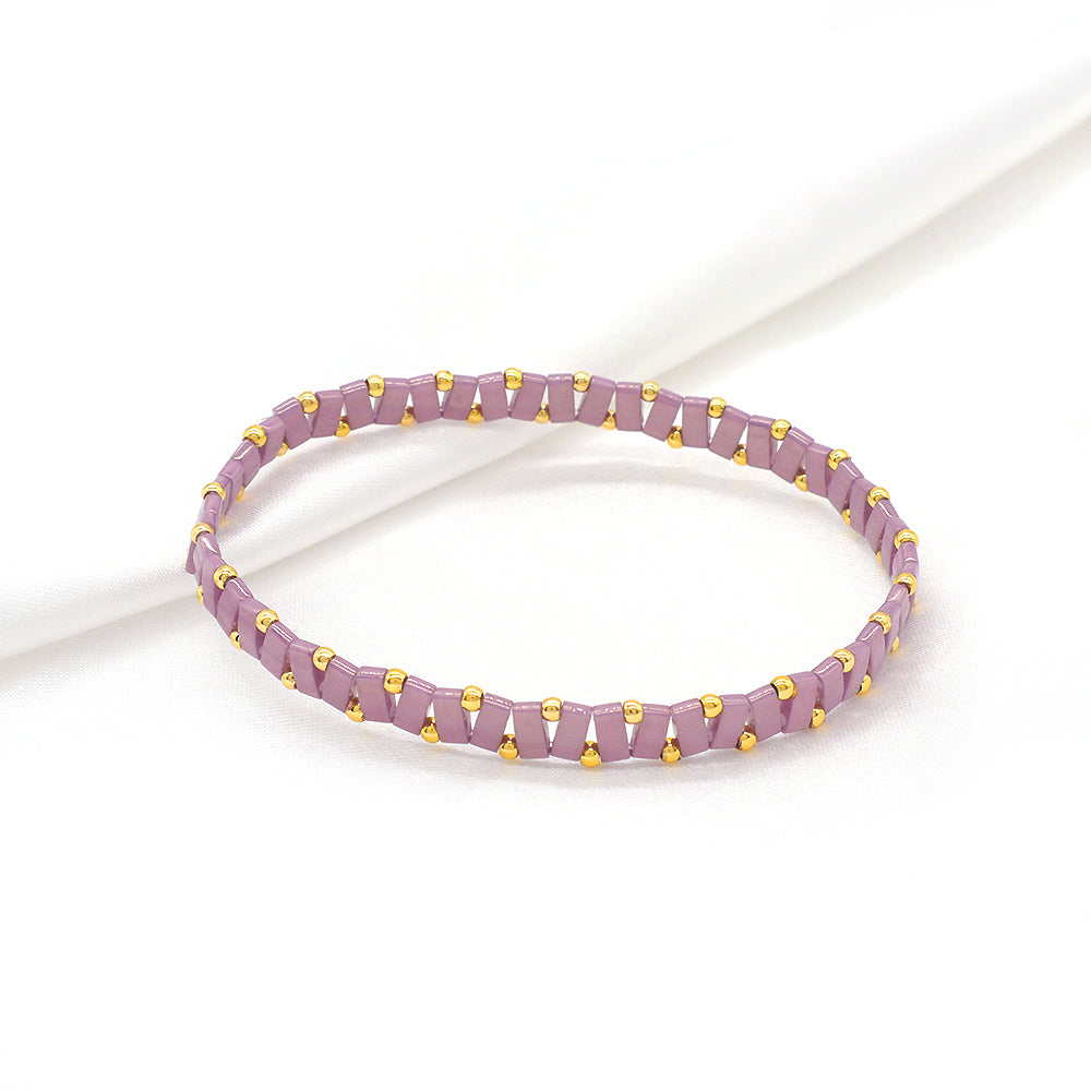 Handmade Colorful Flat Tile Miyuki Tila Beaded Elastic Bracelet