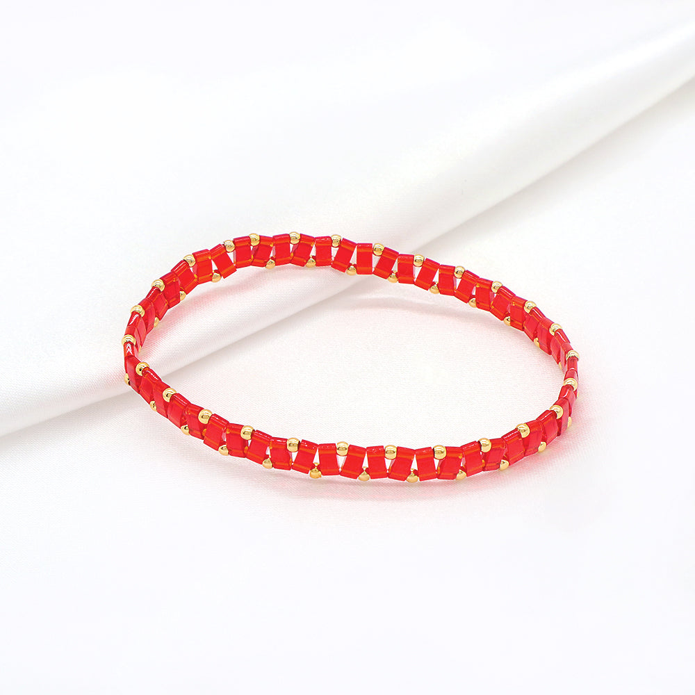 Handmade Colorful Flat Tile Miyuki Tila Beaded Elastic Bracelet