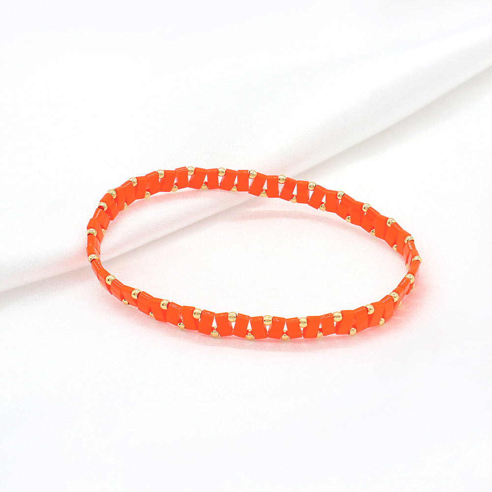 Handmade Colorful Flat Tile Miyuki Tila Beaded Elastic Bracelet
