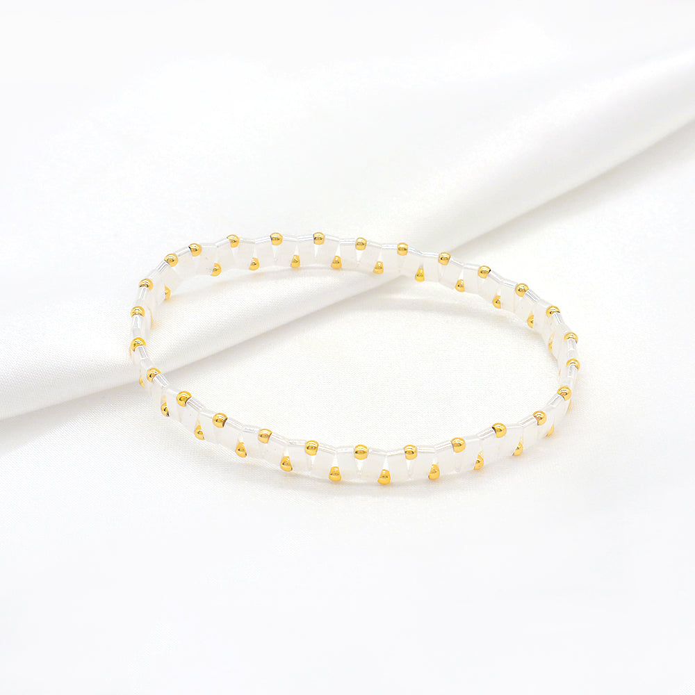 Handmade Colorful Flat Tile Miyuki Tila Beaded Elastic Bracelet