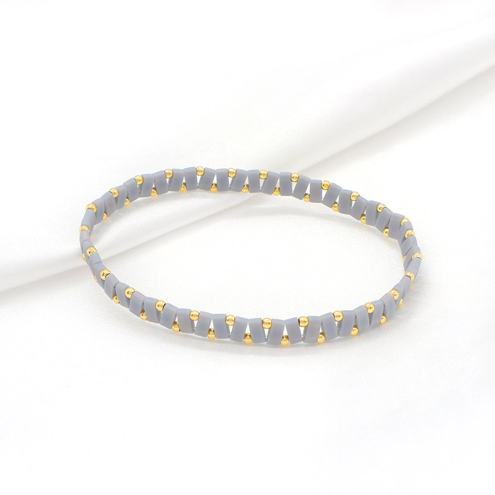 Handmade Colorful Flat Tile Miyuki Tila Beaded Elastic Bracelet