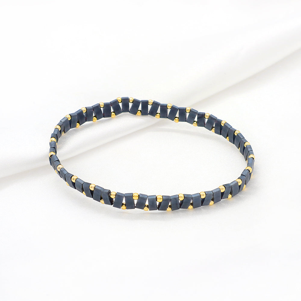 Handmade Colorful Flat Tile Miyuki Tila Beaded Elastic Bracelet