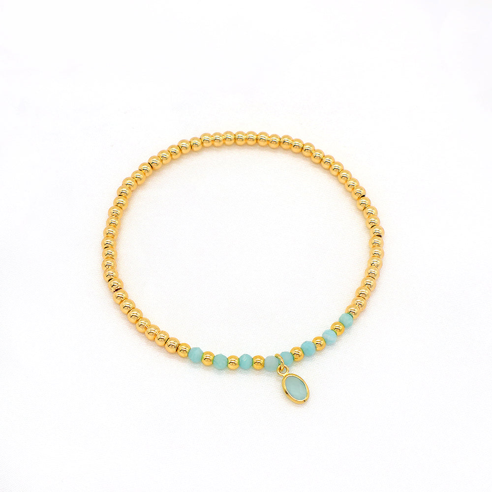 Handmade Natural Stone Beads 3mm Gold Plated 925 Silver Brass Beads CZ Charms Elastic Bracelet