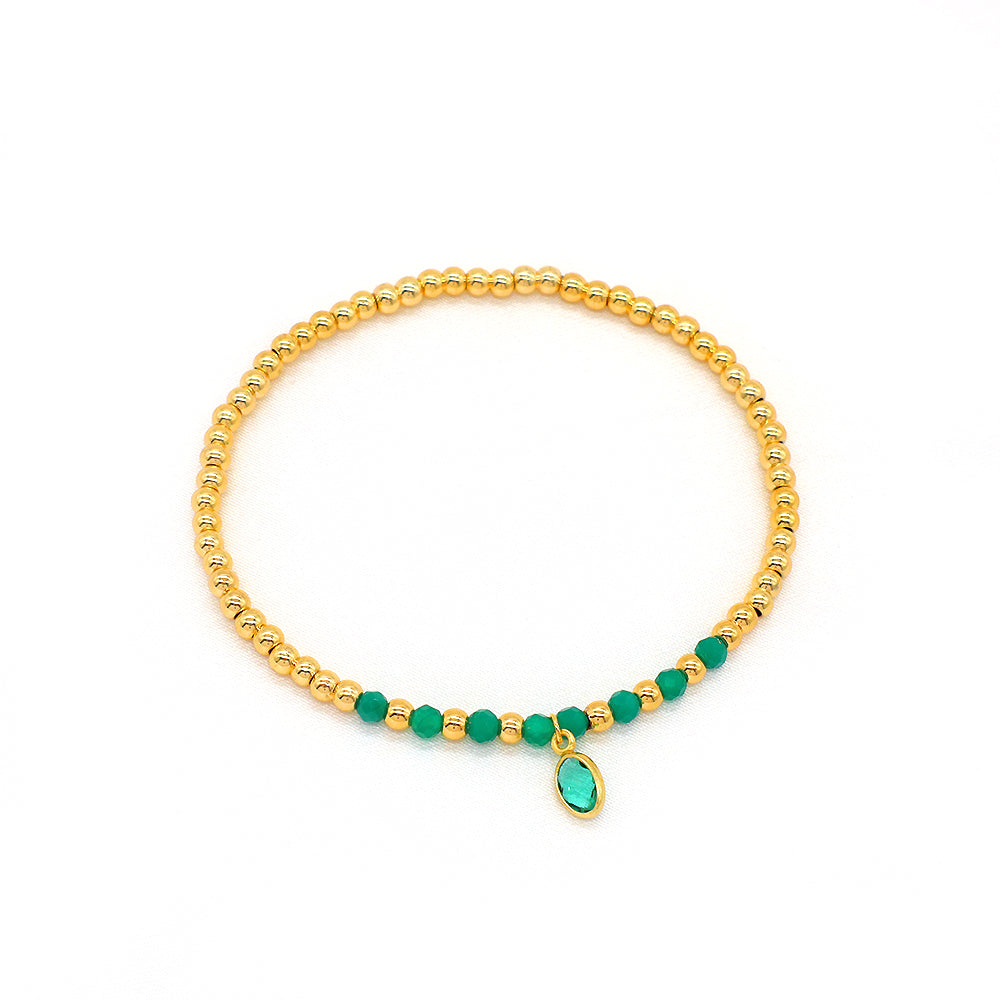 Handmade Natural Stone Beads 3mm Gold Plated 925 Silver Brass Beads CZ Charms Elastic Bracelet