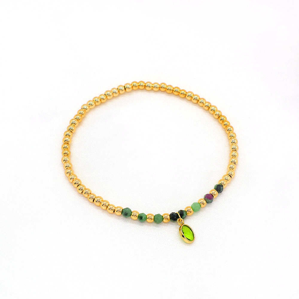 Handmade Natural Stone Beads 3mm Gold Plated 925 Silver Brass Beads CZ Charms Elastic Bracelet