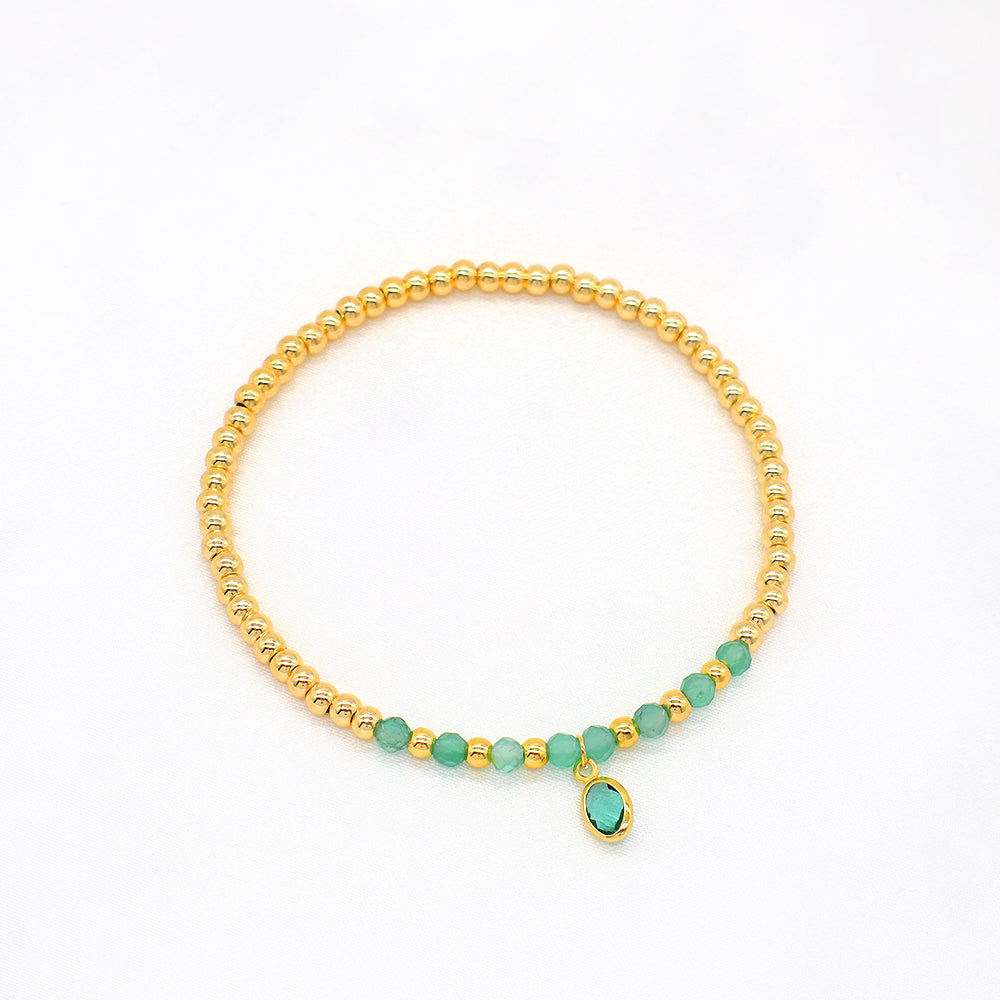 Handmade Natural Stone Beads 3mm Gold Plated 925 Silver Brass Beads CZ Charms Elastic Bracelet