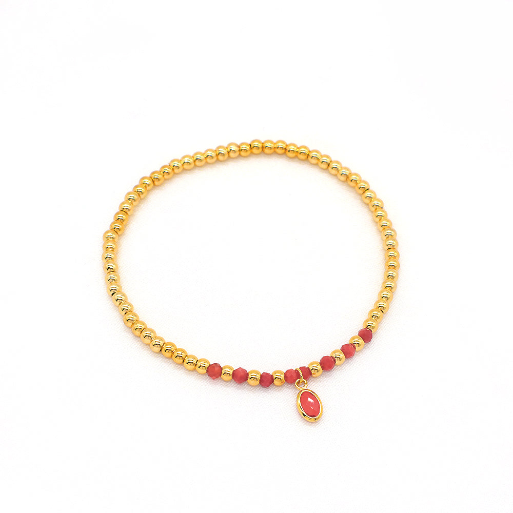 Handmade Natural Stone Beads 3mm Gold Plated 925 Silver Brass Beads CZ Charms Elastic Bracelet