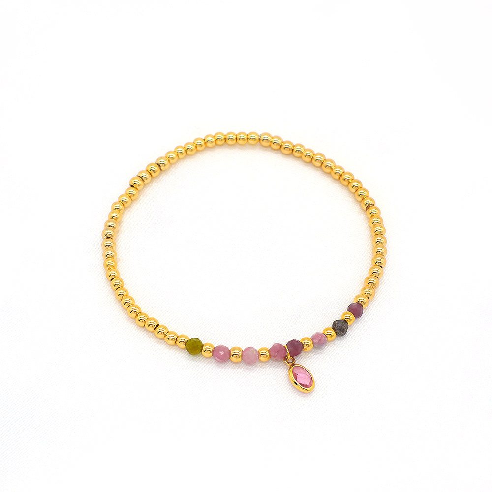 Handmade Natural Stone Beads 3mm Gold Plated 925 Silver Brass Beads CZ Charms Elastic Bracelet