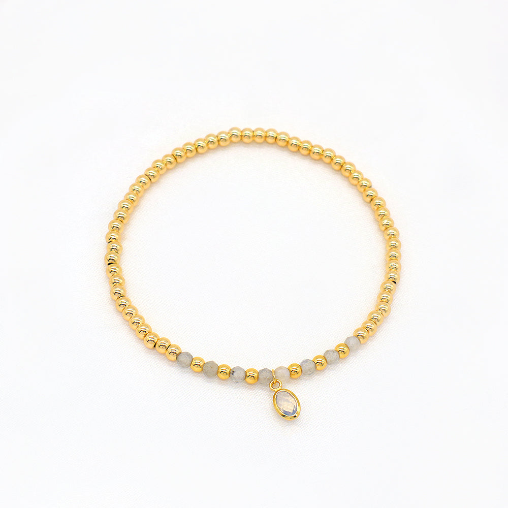 Handmade Natural Stone Beads 3mm Gold Plated 925 Silver Brass Beads CZ Charms Elastic Bracelet