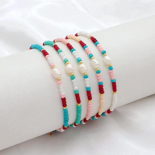 Customized Handmade Seed Beads Fresh Water Pearl Adjustable Macrame Bracelet