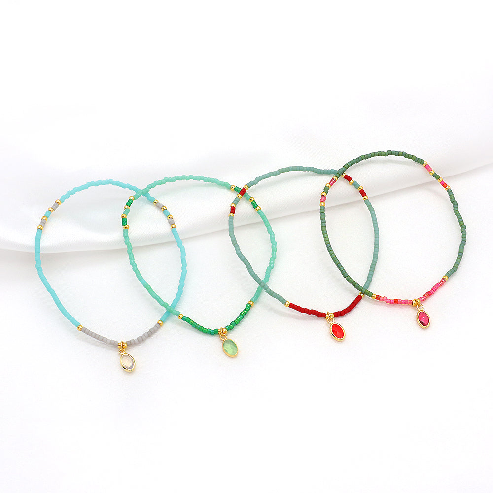 Customized Handmade 925 Sterling Silver CZ Pendant Miyuki Beads Elastic Bracelet