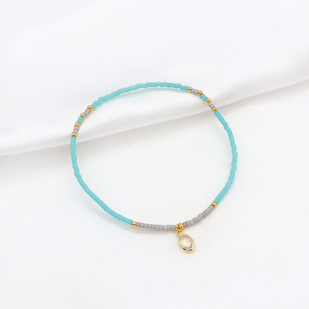 Customized Handmade 925 Sterling Silver CZ Pendant Miyuki Beads Elastic Bracelet