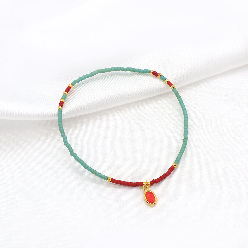 Customized Handmade 925 Sterling Silver CZ Pendant Miyuki Beads Elastic Bracelet